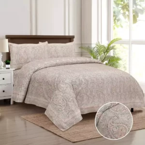paisley print on beige)cotton)double)bedsheet