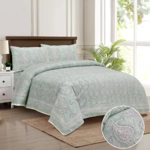 shades_of_green_cotton_double_bedsheet_paisley print