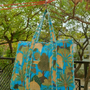 blue green tote bag
