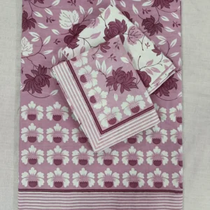 Exquisite floral design in maroon on pink pure cotton double bedsheet and two pillow covers