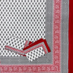 white_booti_red_cotton_double_bedsheet