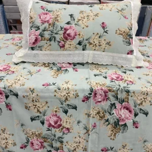 green_pink_floral_lace_frill_cotton_bedsheet