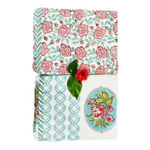 single_handblock_dohars_in turquoise_yellow and pink