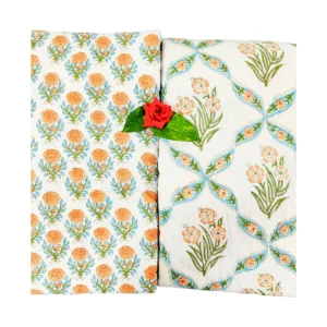 turquoise_orange_white_handblock_single_razai