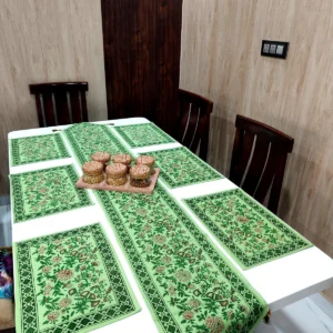 green_red_handblock_table_runner_table_mats