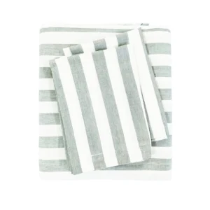 Exquisite striped grey and white pure cotton double bedsheet and two pillow covers