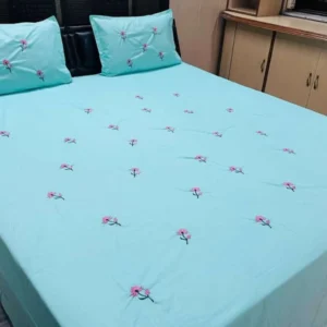 BlueCotton Embroidered Double Bedsheet with Purple Flowers