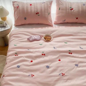 Pink Cotton Embroidered Double Bedsheet