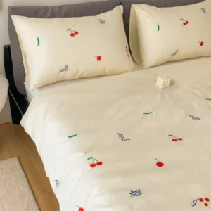Yellow Cotton Embroidered Double Bedsheet