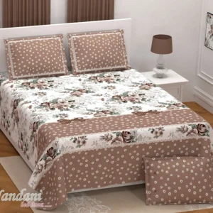 cream_brown_floral_cotton_twill_double_bedsheet