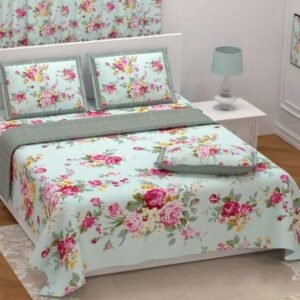 Shades of pastel green and pink floral print on double cotton twill bedsheet