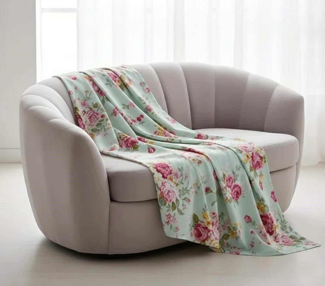 Shades of pastel green and pink floral print on double cotton twill bedsheet - Image 3