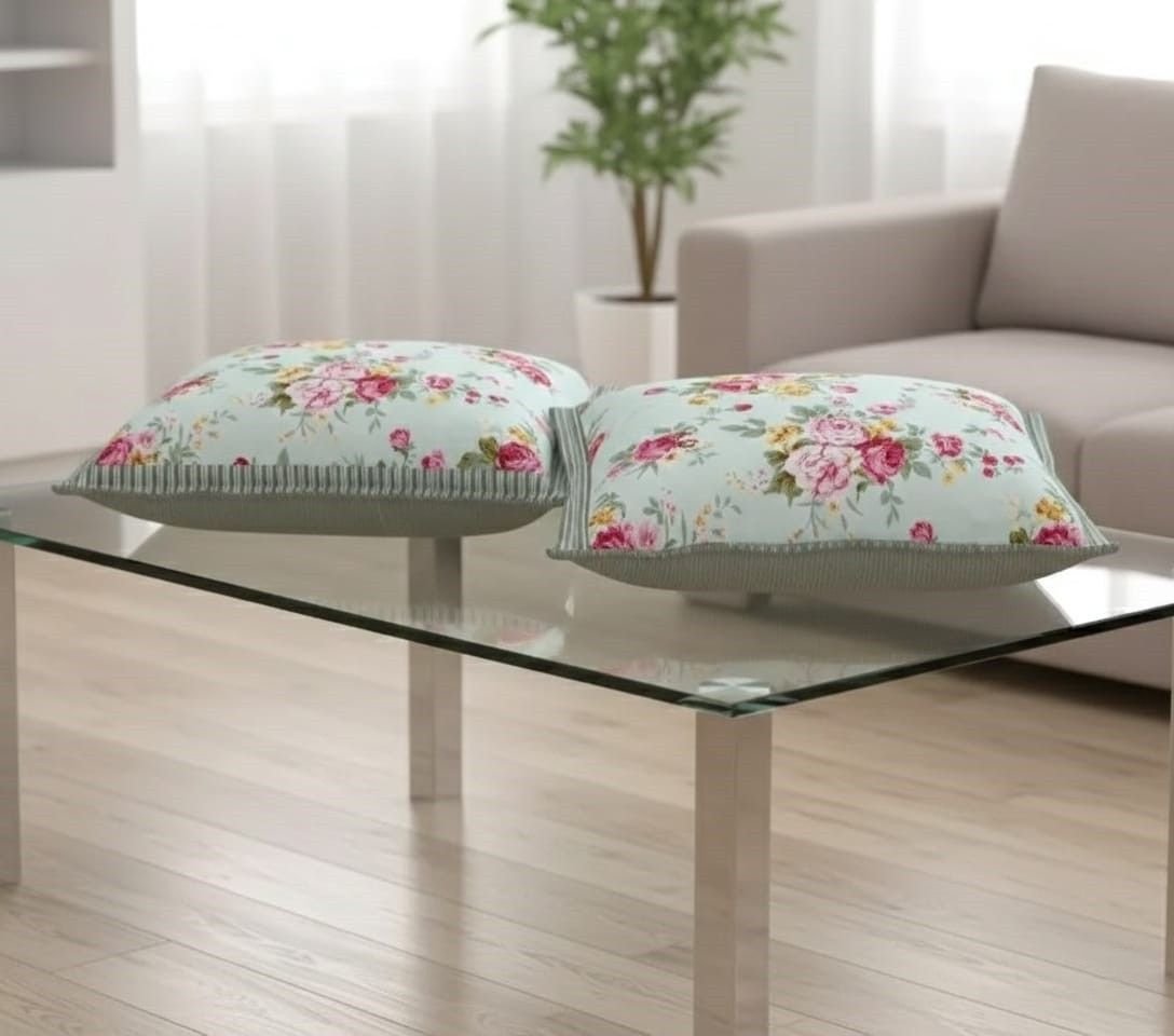 Shades of pastel green and pink floral print on double cotton twill bedsheet