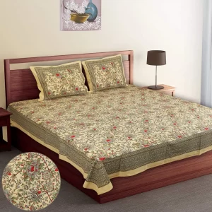 Exquisite cream red ethnic cotton double bedsheet