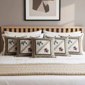 Exquisite quilted patchwork cushion cover set of 5 cushions in grey and white