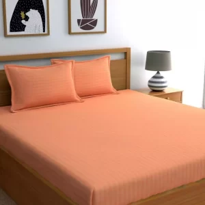 peach_satin_striped_cotton_kingsize_bedsheet