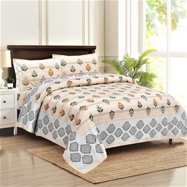 cream and peachish beige super kingsize premium cotton bedsheet