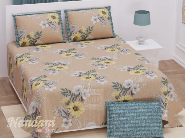 Beige_yellow_white_superkingsize_cotton_bedsheet