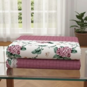 Exquisite mauve and white floral premium twill cotton double bedsheet with two pillow covers