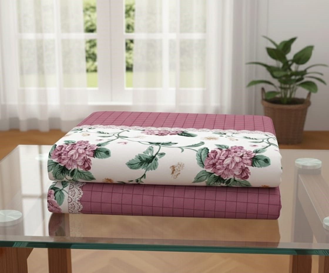 Exquisite mauve and white floral premium twill cotton double bedsheet with two pillow covers - Image 2