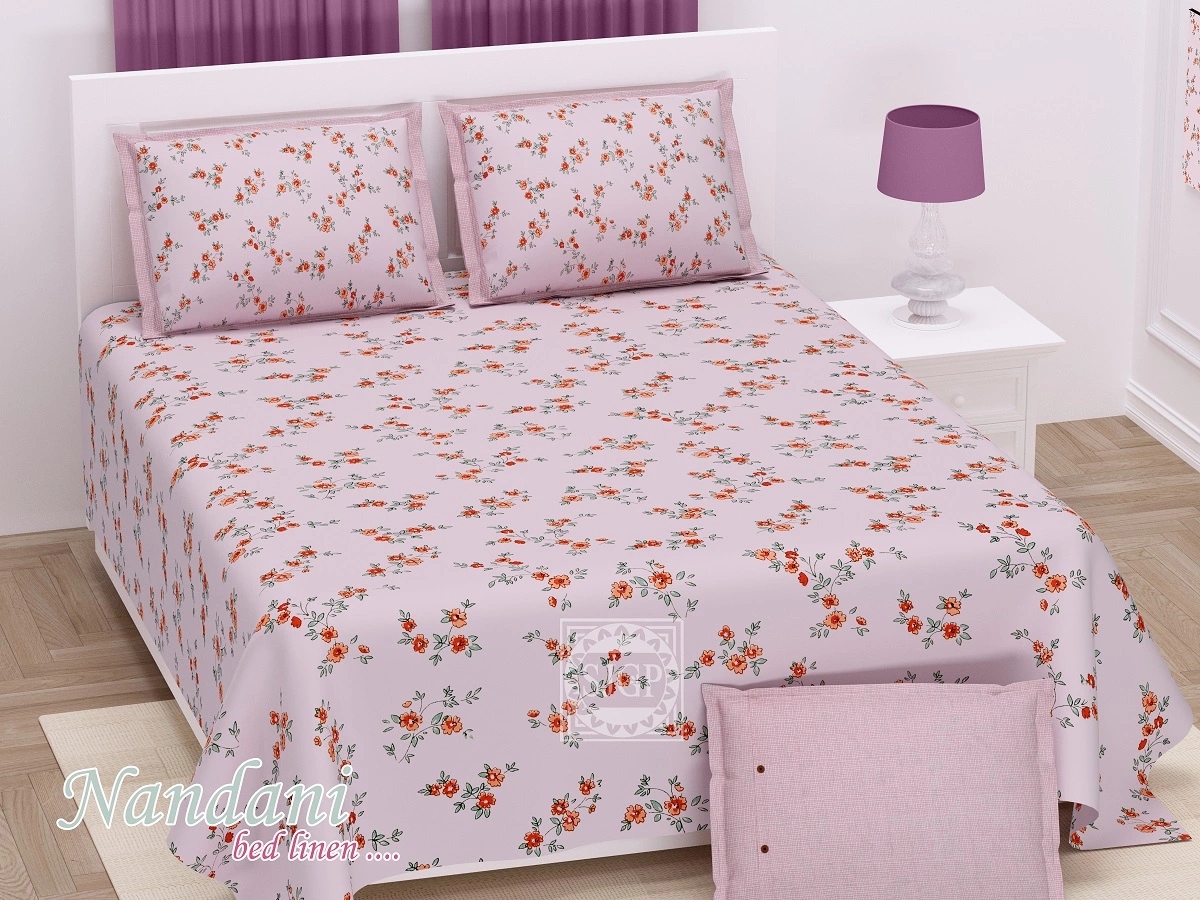 Shades of pastel mauve floral print on double bedsheet and two pillow ...