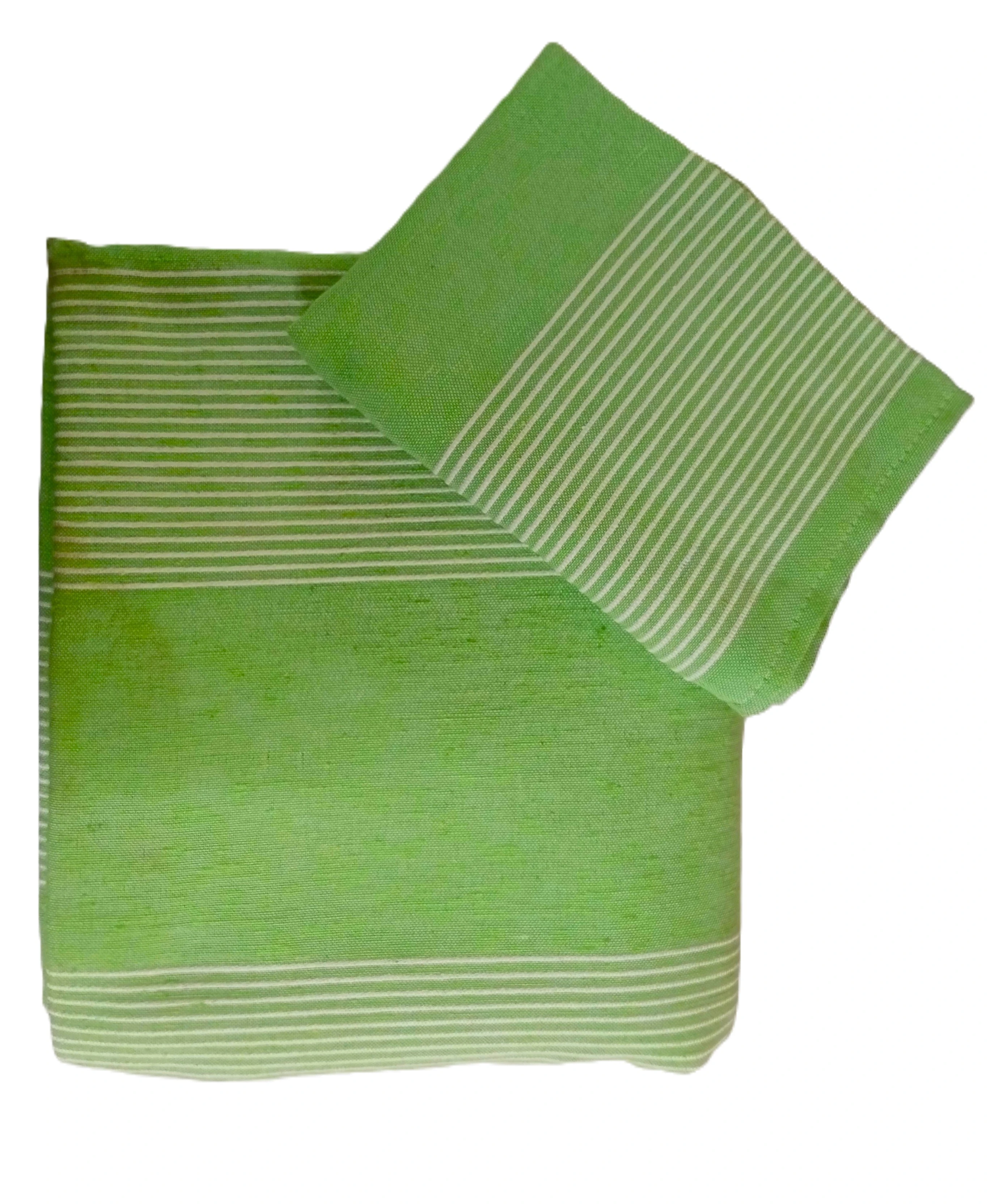 Elegant design in pastel green and white on cotton handloom double