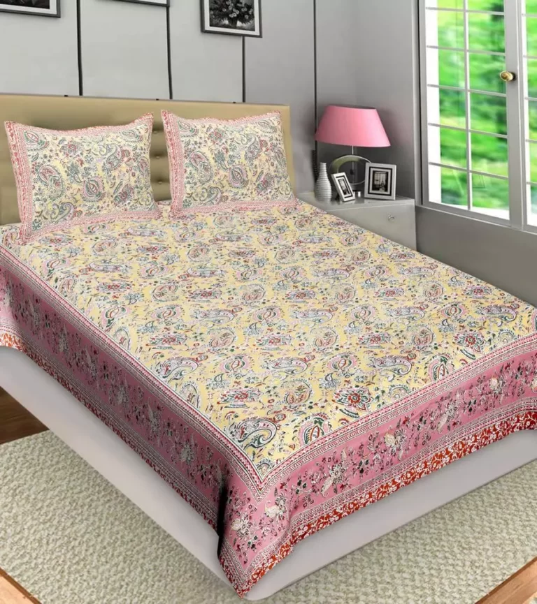 mustard_peach_paisley_single_bedsheet_cotton