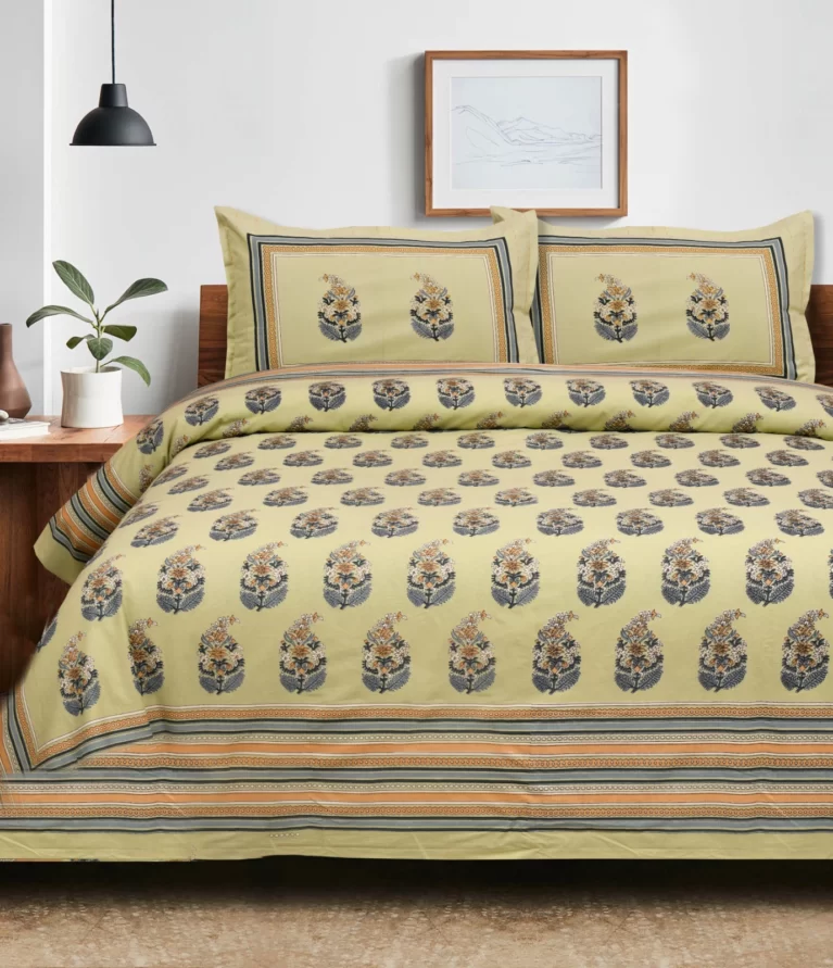 olive green_paosley_cotton_kingsize_double_bedsheet