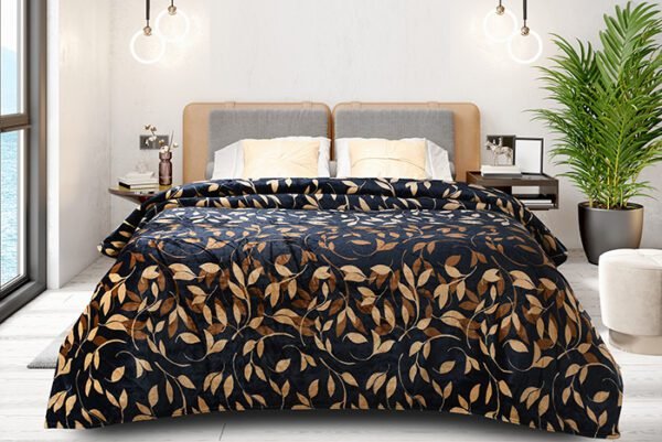 grey_beige_leafprint_f;lannel_double_bedsheet