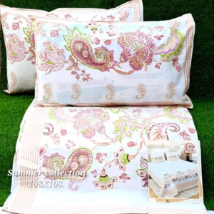 white_pink_light_green_double_bedsheet