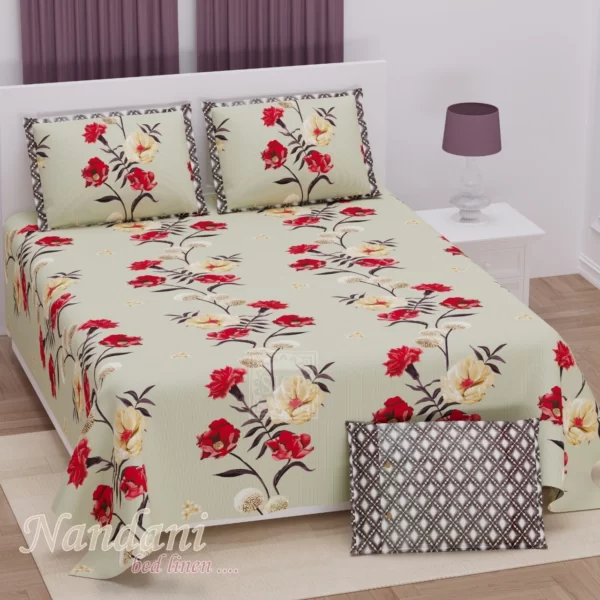 FLORAL_BEIGE_orange_COTTON_TWILL_DOUBLE_BEDSHEET