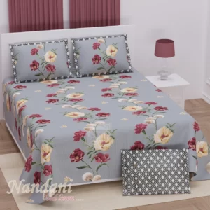 FLORAL_GREY_MAROON_COTTON_TWILL_DOUBLE_BEDSHEET