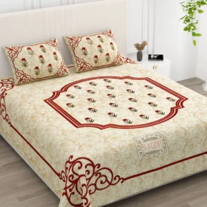 yellow, red cotton double bedsheet