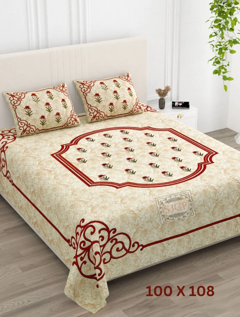 yellow, red cotton double bedsheet