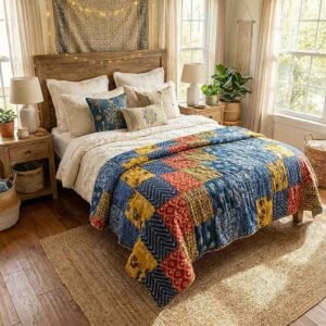 A piece of beauty exquisite patchwork multicolour jaipur razai in premium cotton mulmul