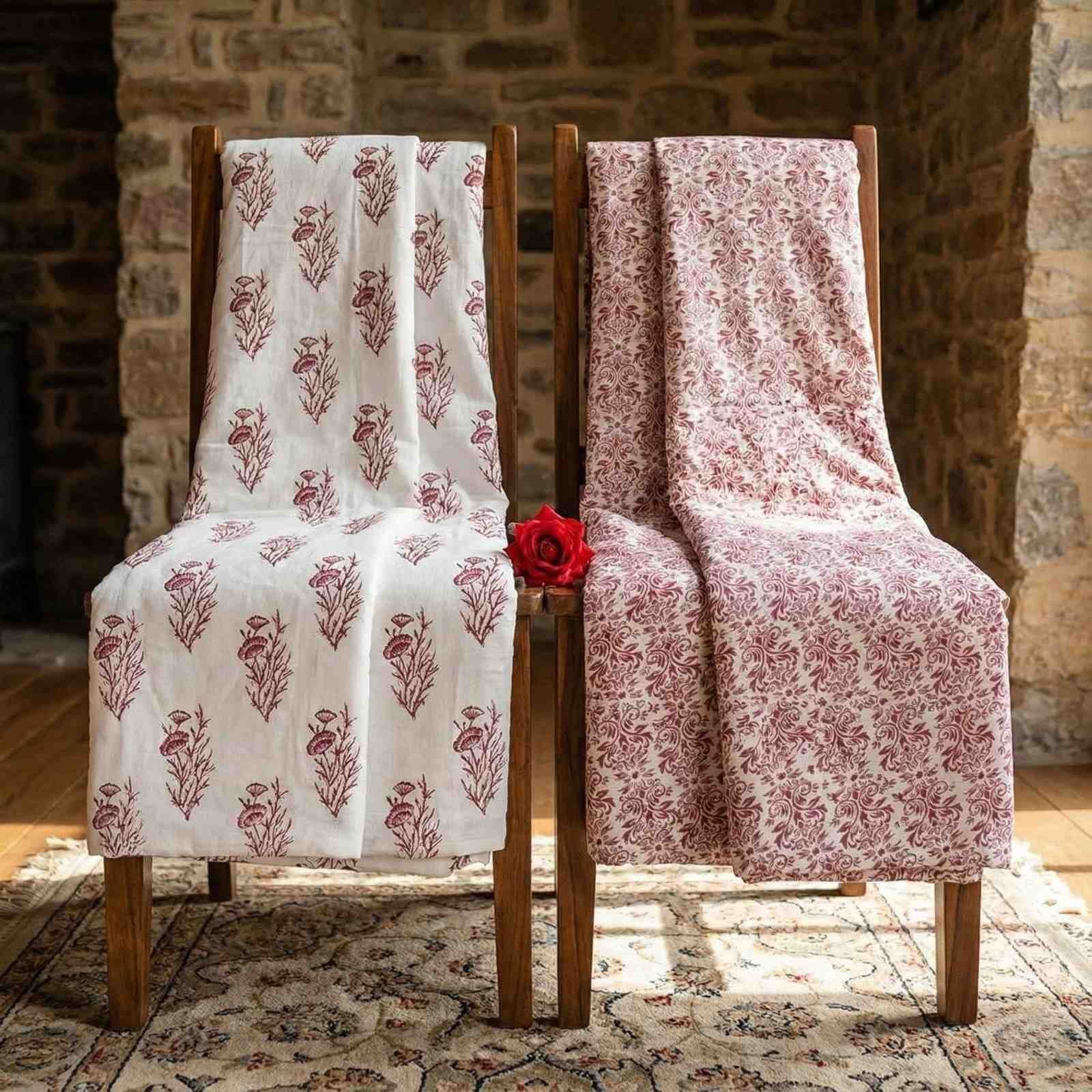 Exquisite pink, maroon and white pair of single dohar in premium cotton - Image 2