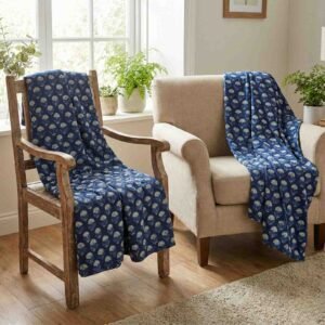 Exquisite pure cotton indigo blue and white pair of single dohar in premium mulmul