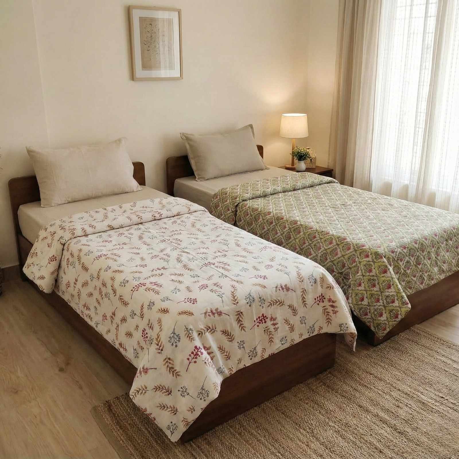 Exquisite green and pink and white pair of single dohars in premium cotton - Image 3