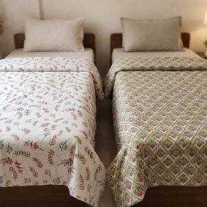 Exquisite green and pink and white pair of single dohars in premium cotton