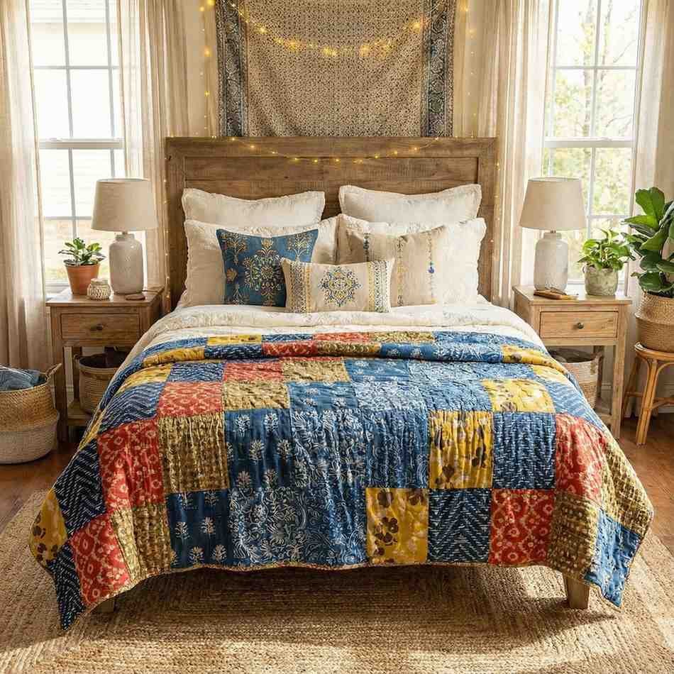 A piece of beauty exquisite patchwork multicolour jaipur razai in premium cotton mulmul