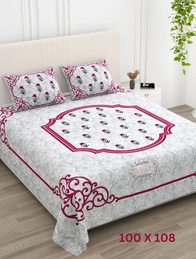 magenta grey white double bedsheet