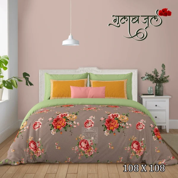 brown orange floral rose print cotton superkingsize bedsheet