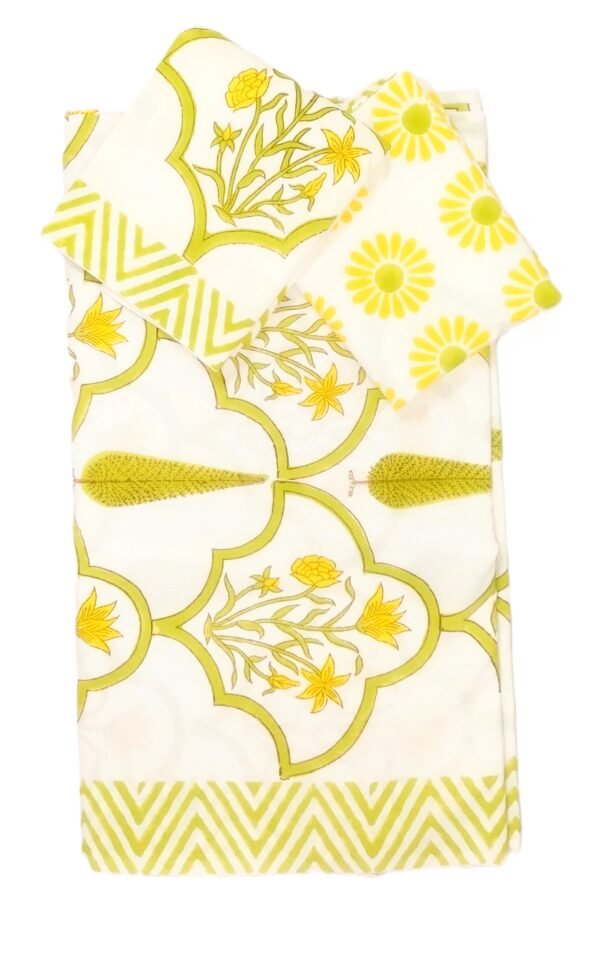 yellow green handblock superkingsize bedsheet cotton