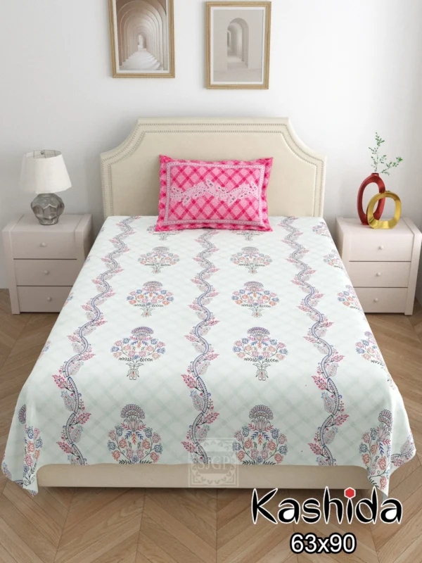 green_pink_single_cotton bedsheet