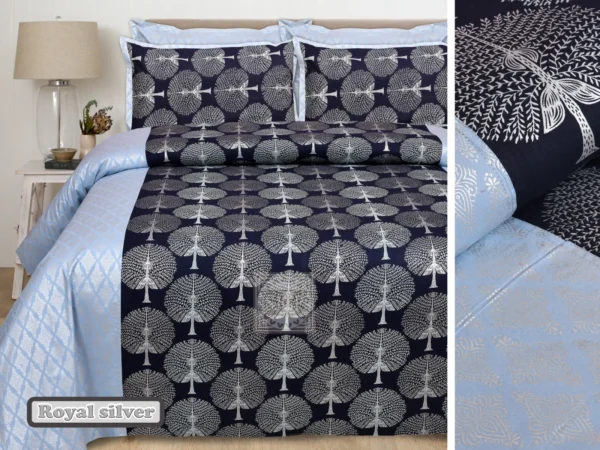 SILVER_BLUE_NAVY_BLUE_COTTON_SUPERKINGSIZE BEDSHEE