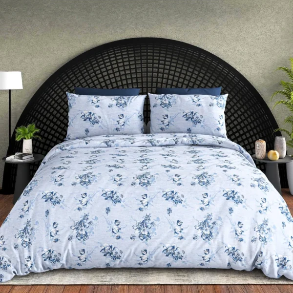 Exquisite floral print in turquoise and yellow in pure cotton double bedsheet and two pillow covers