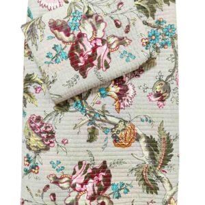 Exquisite floral maroon print on mauvish beige quilted, reversible bedcover and two quilted pillow cover