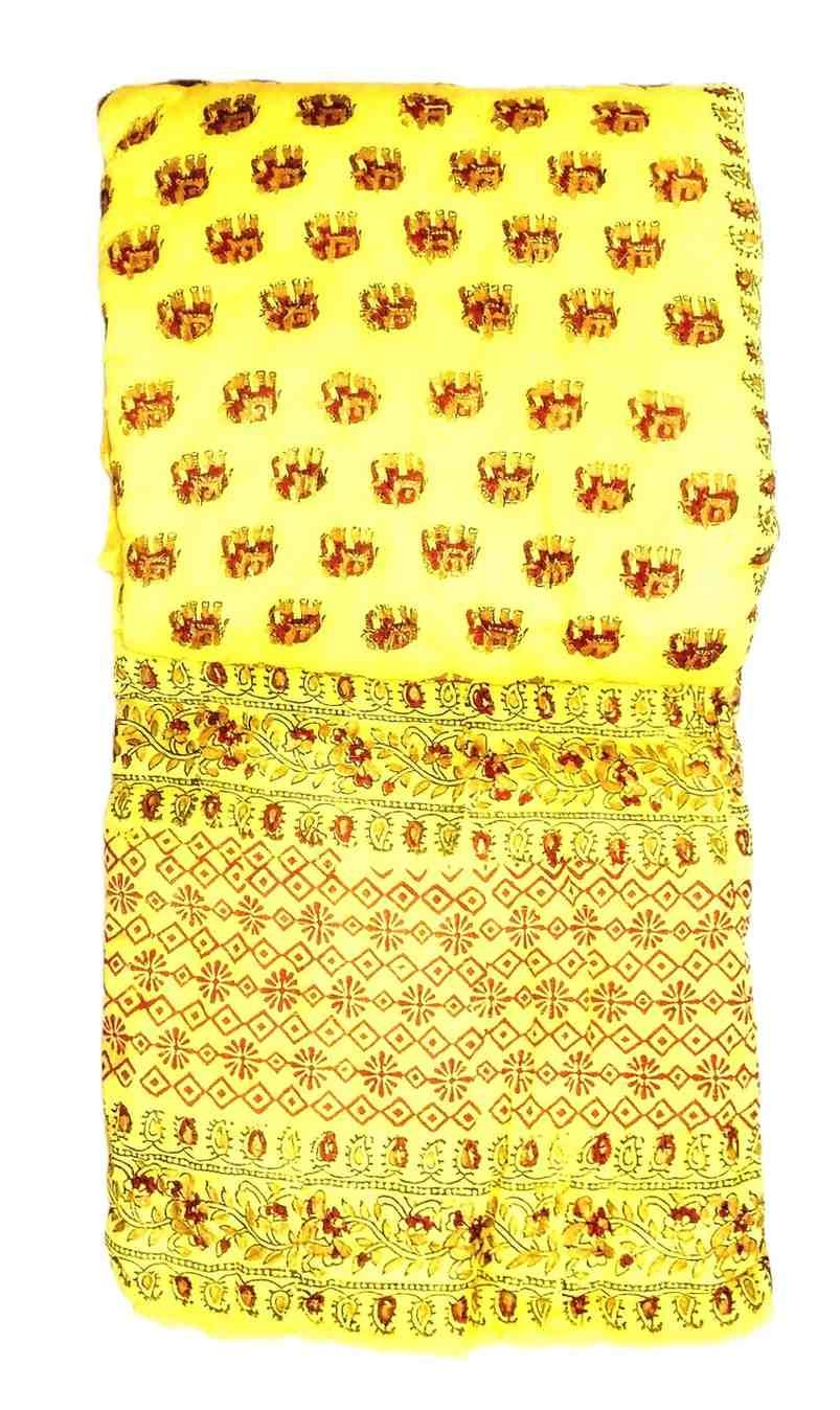 A pair of two single beautiful exquisite jaipur razais in elephant design on premium cotton mulmul in yellow and red