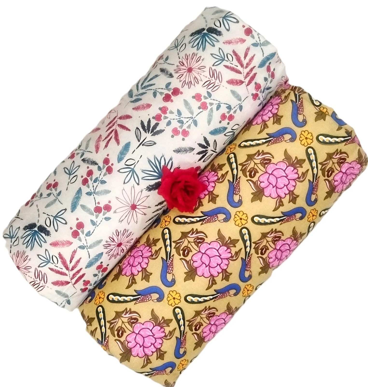 Exquisite mustard and pink and white pair of single dohars in premium cotton - Image 3