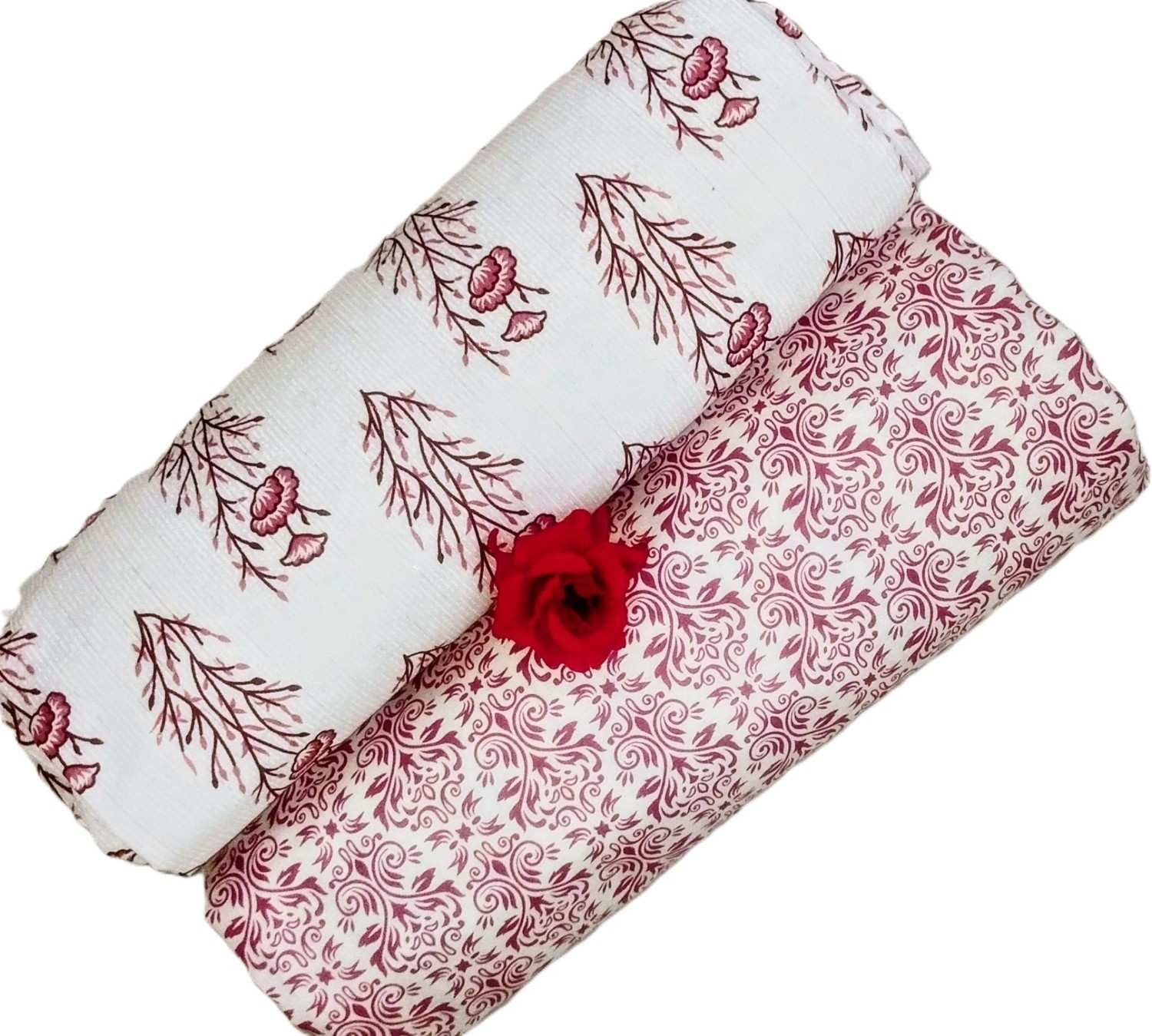 Exquisite pink, maroon and white pair of single dohar in premium cotton - Image 3